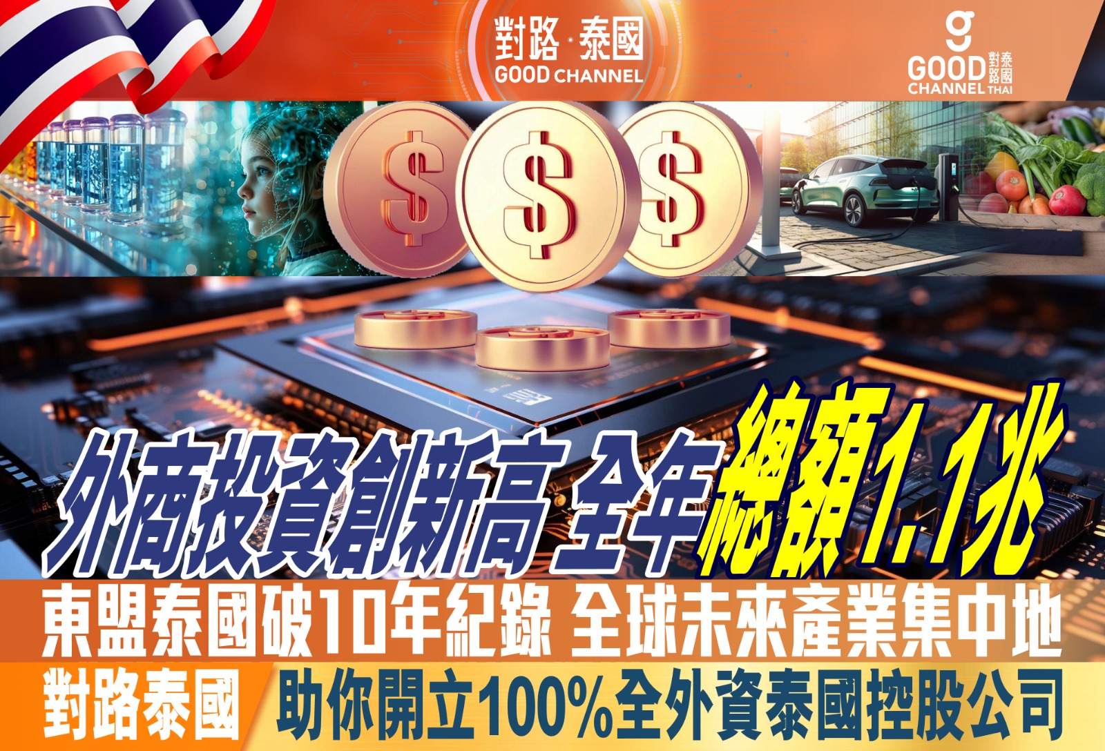 外商投資創新高 全年總額1.1兆 東盟泰國破10年紀錄 全球未來產業集中地 對路泰國助你開立100%全外資泰國控股公司