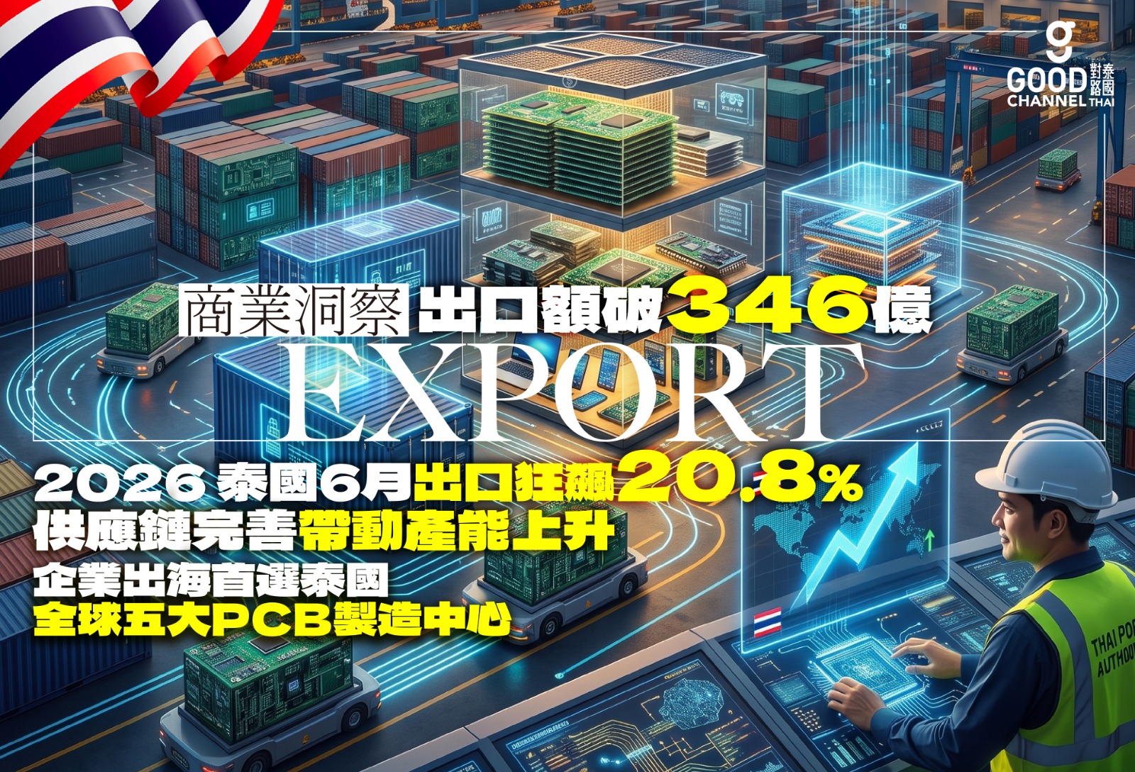 【泰國商業洞察】 2026 泰國6月出口狂飆 20.8%【出口額破346億!】 AI 算力大爆發 帶動電子產業連升27個月 企業出海首選全球五大PCB製造中心